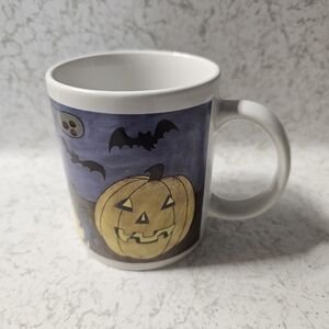 Vintage Halloween Coffee Mug Witch Pumpkins Festive Spooky Graphics Marked WCL